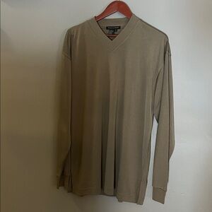 Tulliano Men’s XL Shirt Silk Blend Knit V-Neck Pullover Long Sleeve Taupe Top
